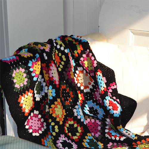 Crochet Granny Square Blanket Black for cottage or children room