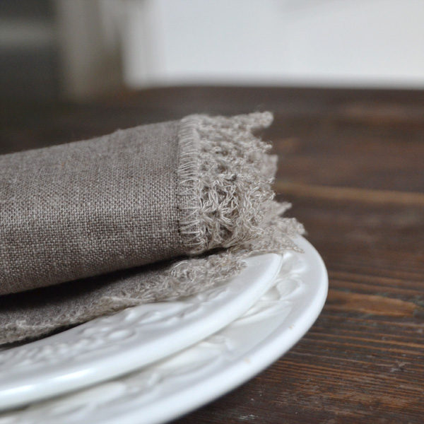 Hørserviet med hæklet kant | natur - Billede 3