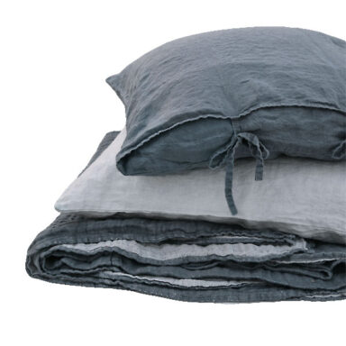 hørsengetæppe samt hørpudebetræk med bændler Mørkegrå