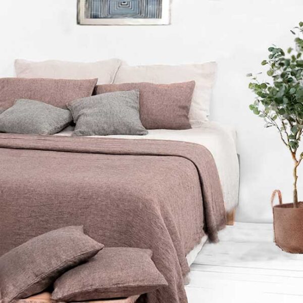 sengetæppe i hør mocca brun | hørsengetæppe