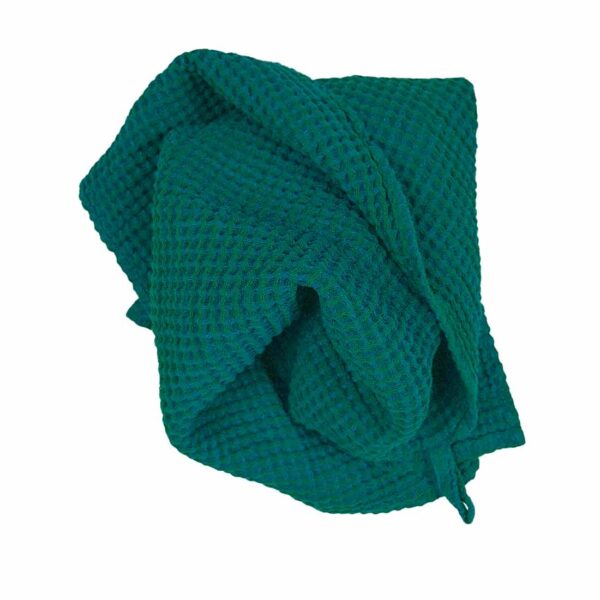 Stor vaffel håndklæde hør-bomuld grøn | grønt håndklæde