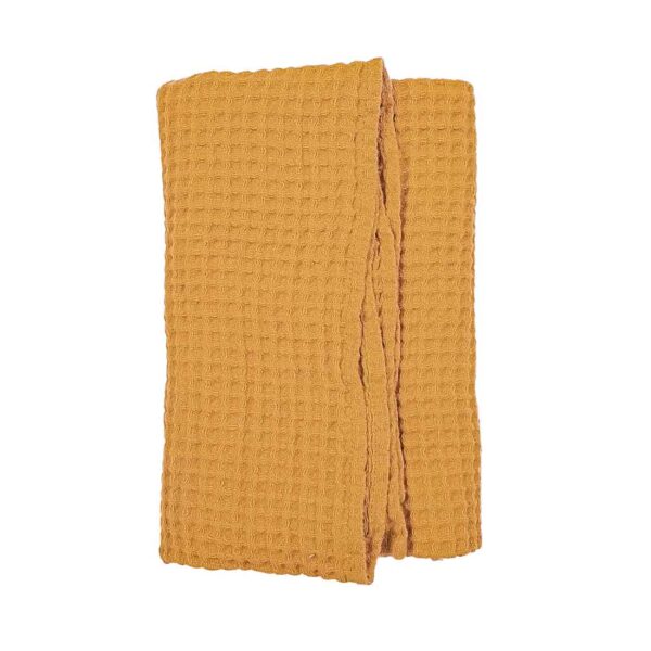 Stor vaffel håndklæde hør-bomuld | karrygul