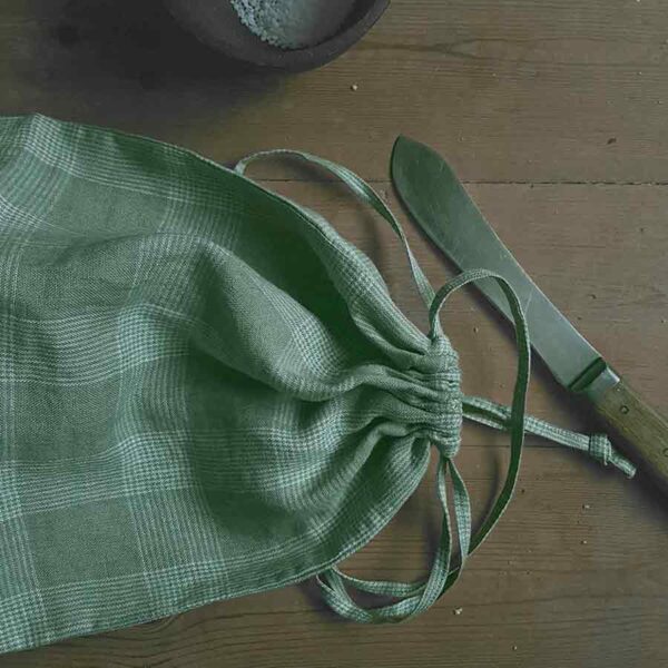 hør brødpose ternet grøn, brødpose hør, hørpose til brød