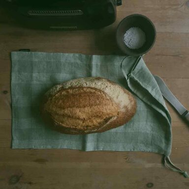 linen bread bag | cheked green