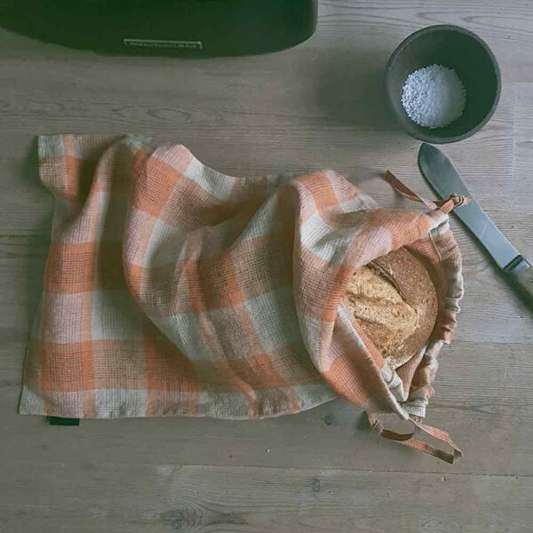 Linen bread bag | checked orange, bread bag øko-tex