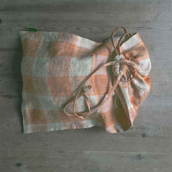 Linen bread bag |checked orange, linen bag