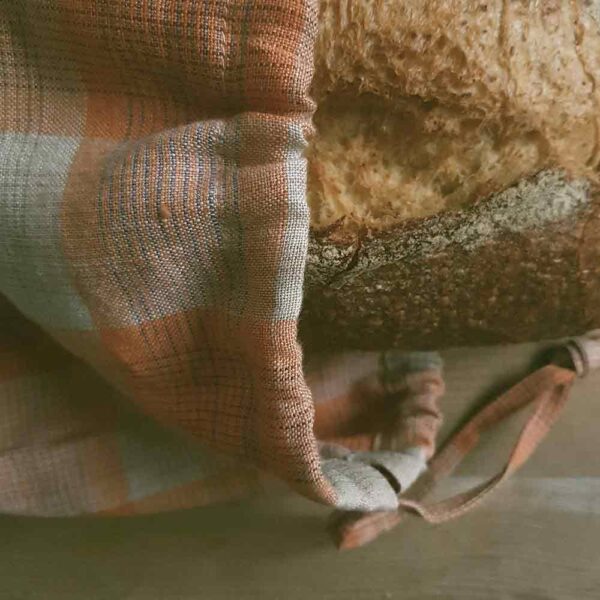 Linen bread bag checked orange, linen bag