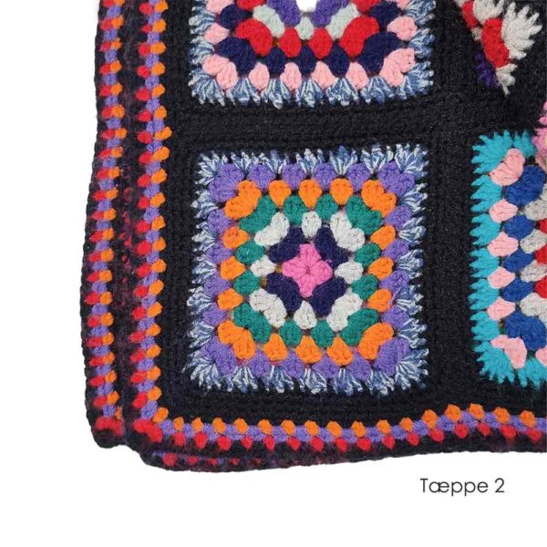 hæklet tæppe oldemorfirkanter sort multifarve, hæklet oldemortæppe